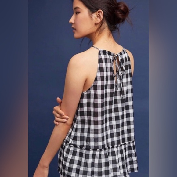 Anthropologie Cloth & Stone Gingham Halter Tank Top Cahaya" top "Peplum" Small - Picture 3 of 8